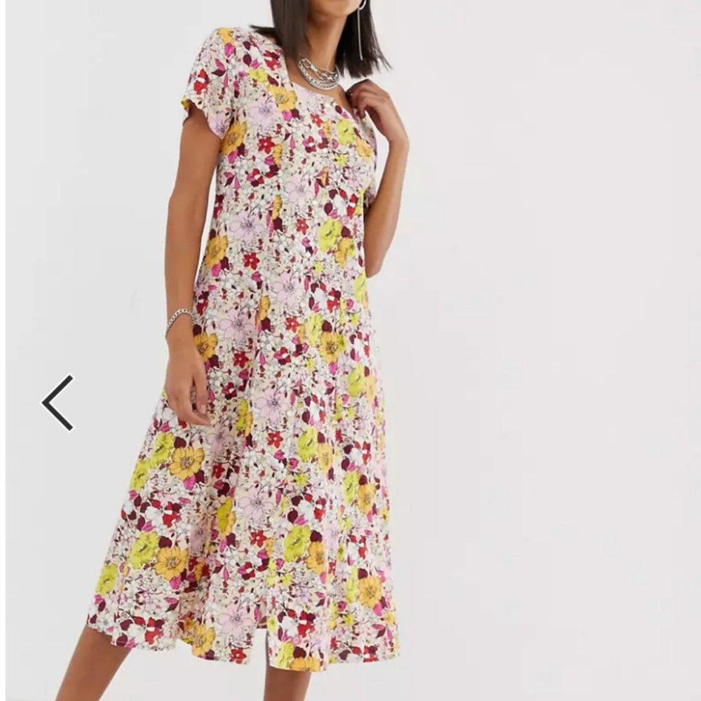 Sacred Hawk ASOS lace up back in floral midi tea dress womens M
